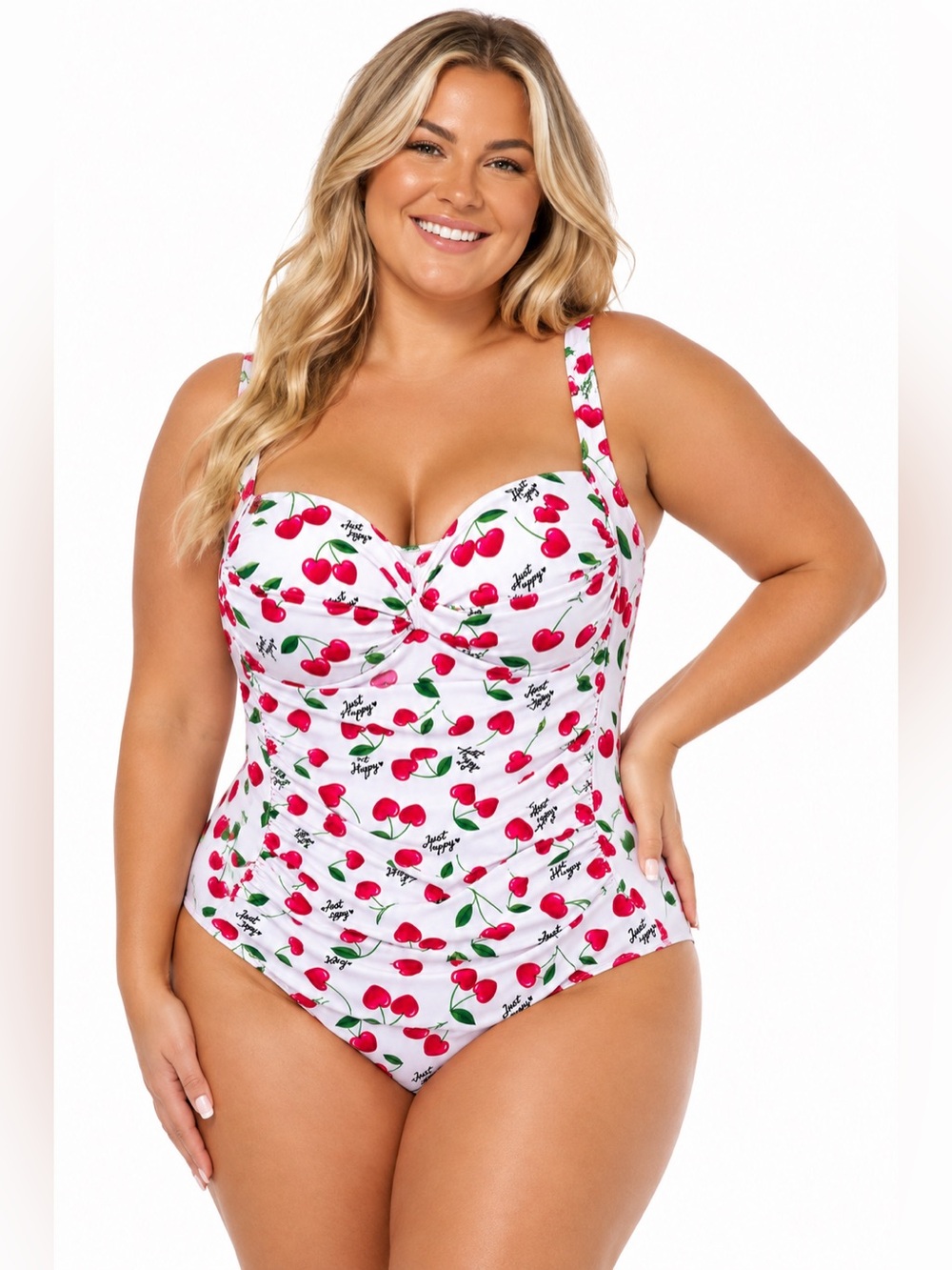Betsey Johnson White One-Piece with Red Cherry Print